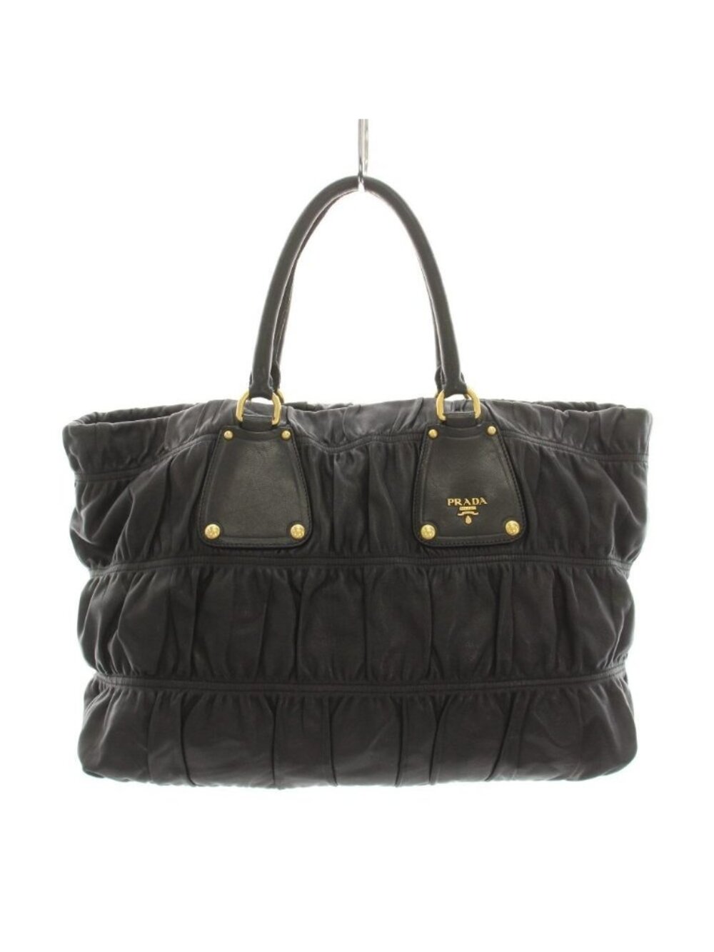 Prada Gathered Tote Bag Leather Black
